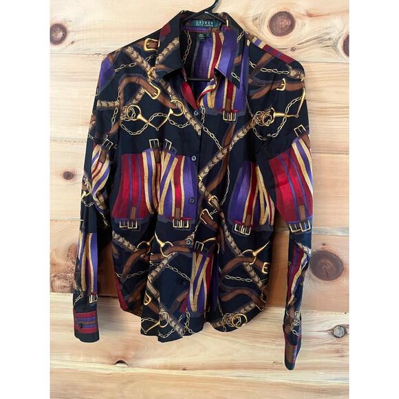 Lauren Ralph Lauren Women's Equestrian Bridle Horse Button Up Shirt. Small VTG? - Picture 1 of 9